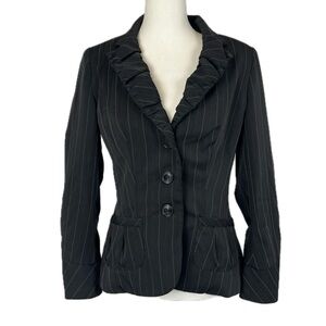 Bisou Bisou Pin Stripe Fitted Blazer Size 10 Scrunch Sleeve Work Office Career